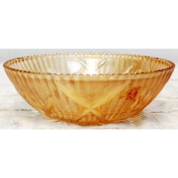 VTG 60s Jeannette Dessert Bowl Depression Carnival Glass Iris Herringbone Orange - Picture 3 of 6